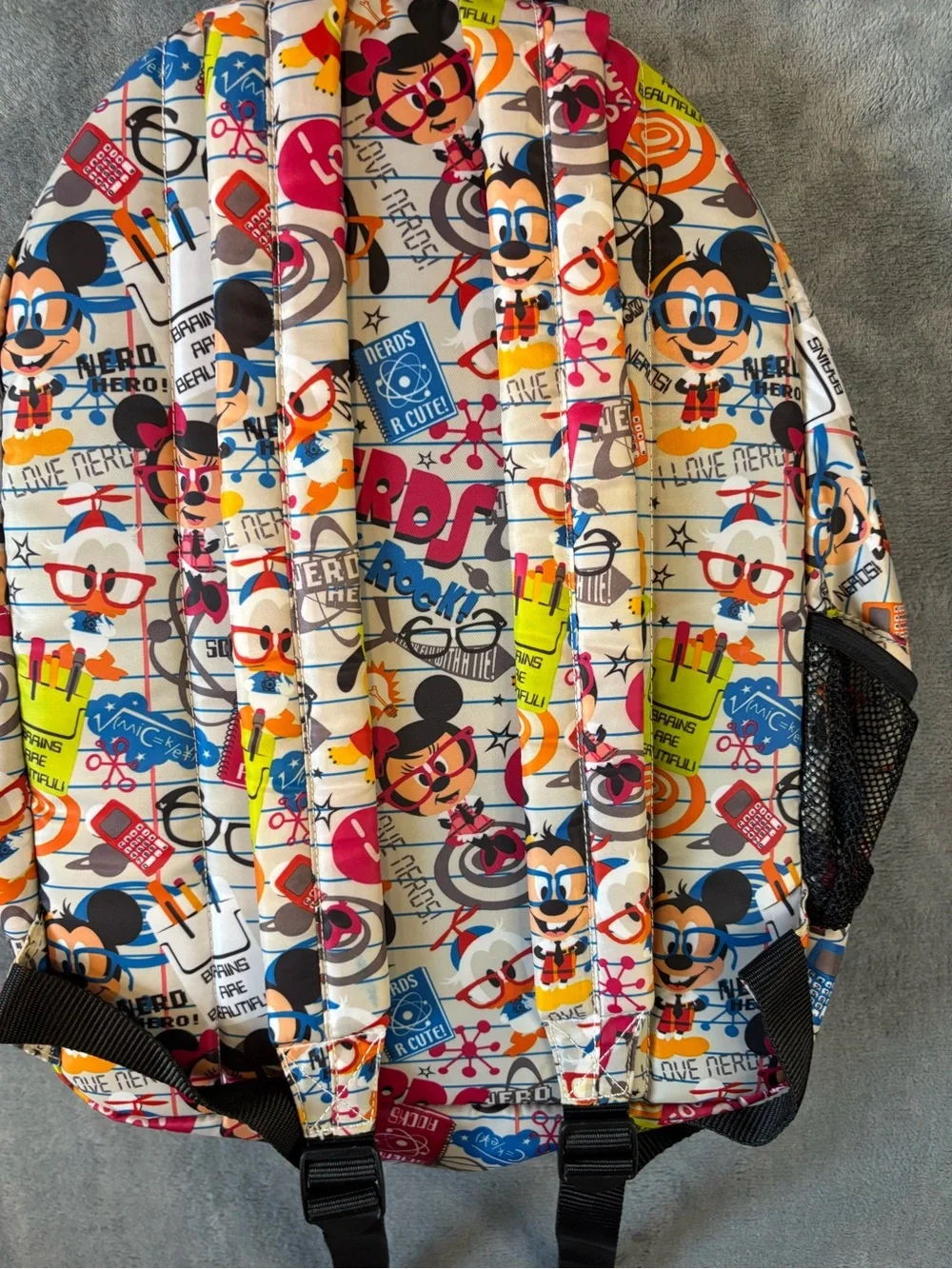 Disney Kids Cartoon Print Backpack in White, Yellow, Pink, Blue